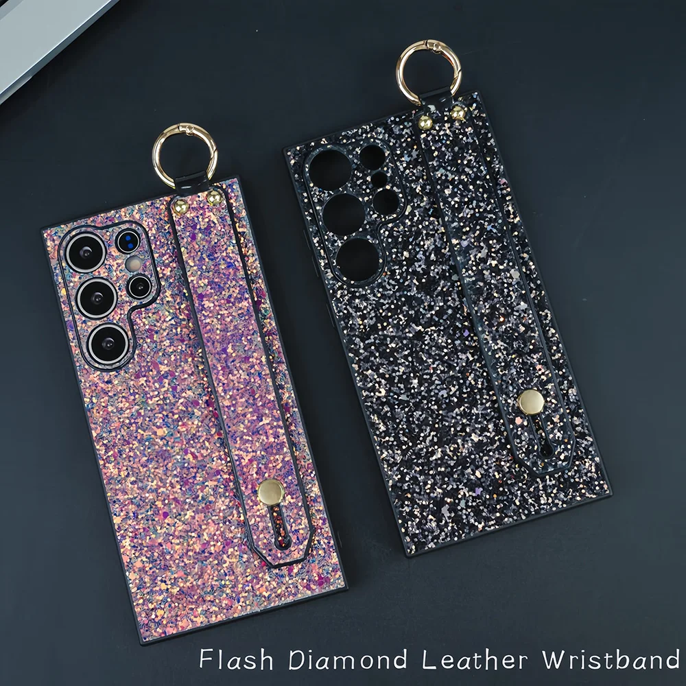 Luxus Mode Ins Glitter Bling Shinny Telefon Fall für Samsung Galaxy S25 S24 S23 S22 Ultra Plus Fall Ring Handgelenk strap Cove
