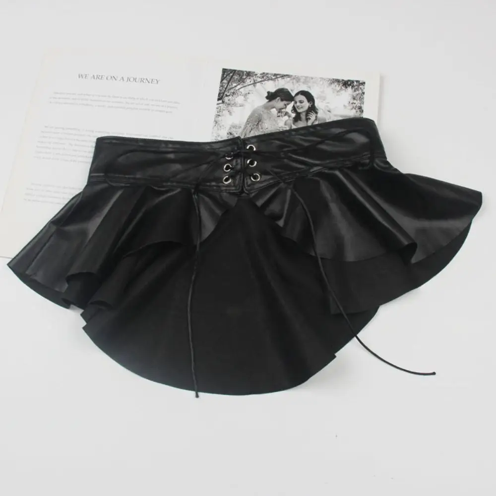 Luxury PU Leather Cummerbunds with Skirt High Waist Dress Girdle Female Waistband Strap Wide Waist Belt Women