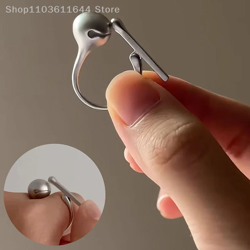 خاتم سمكة خشبي قابل للضغط بتصميم إبداعي لتخفيف التوتر خواتم فضية اللون بسيطة للنساء مجوهرات هدايا أعياد الميلاد