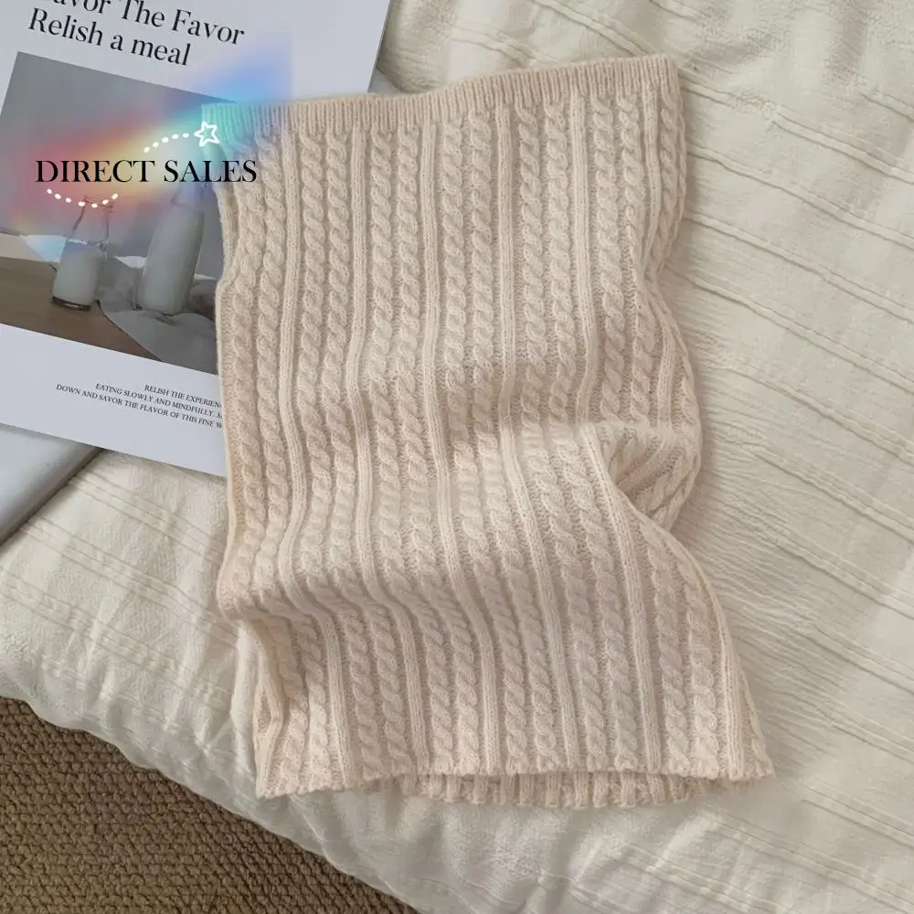

Retro Solid Color Turtleneck Fake Collar Korean Style Windproof Knitted Scarf Twists Neckchief Pullover Wool Bib Women