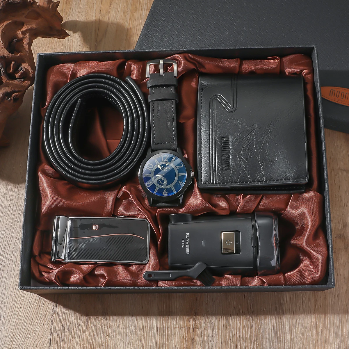 

Мужские кварцевые часы с кожаным ремнем в римском масштабе, повседневные модные индивидуальные простые кошельки с ремнем для бритвы, подарочная коробка из 4 предметов