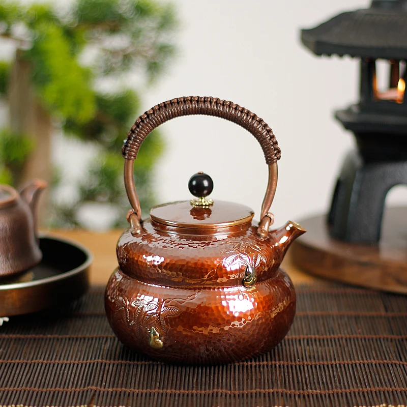 

Pure Purple Copper Gourd Teapot Hand Pounded Chinese Style Boiling Tea Boiling Water Kettle Vintage Lifting Beam Kung Fu Tea Set