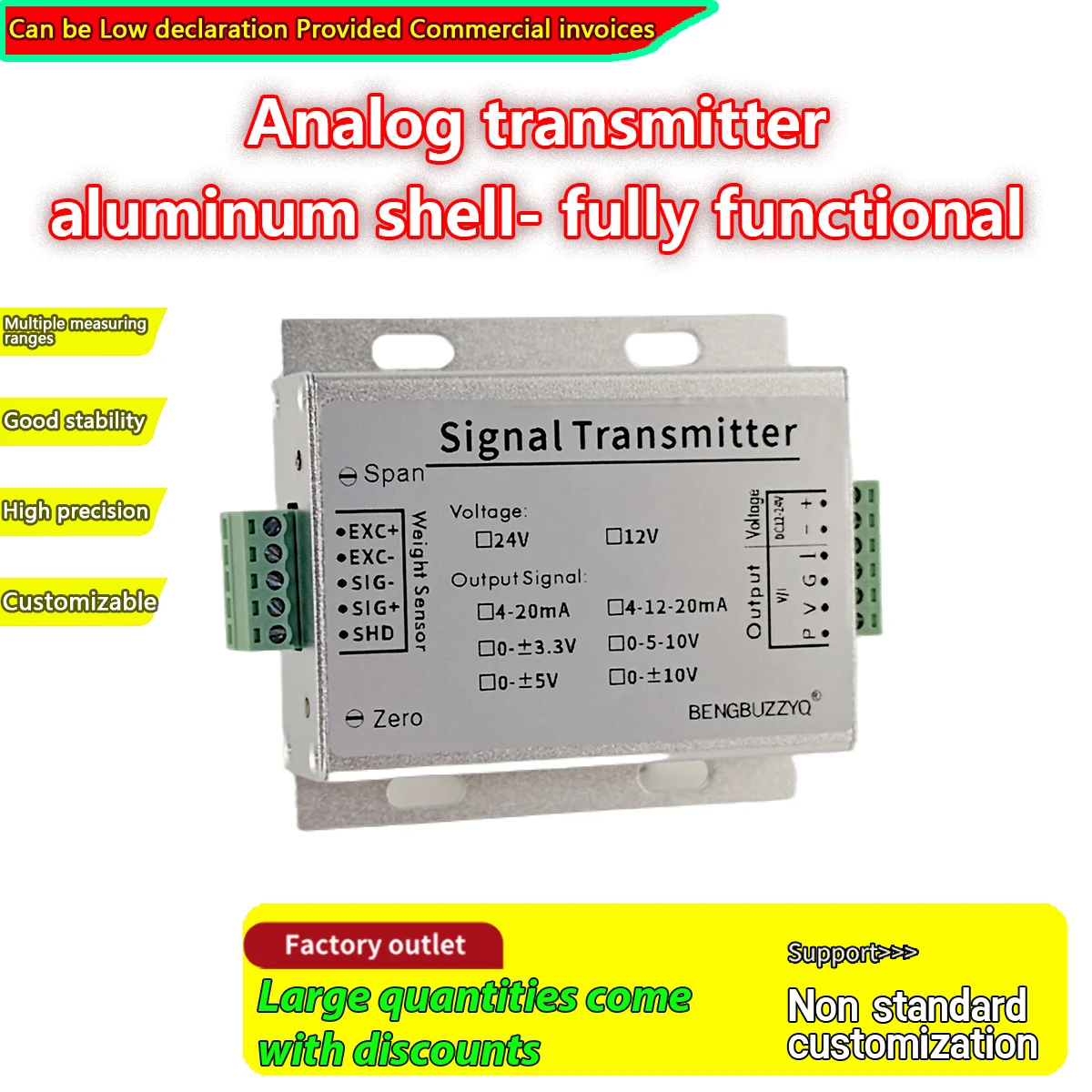 High-Precision Sensor Signal Conditioner 1–8 Bridge Inputs 350Ω Compatible 0–10V/4–20mA Output Signal Transmitter Weighing