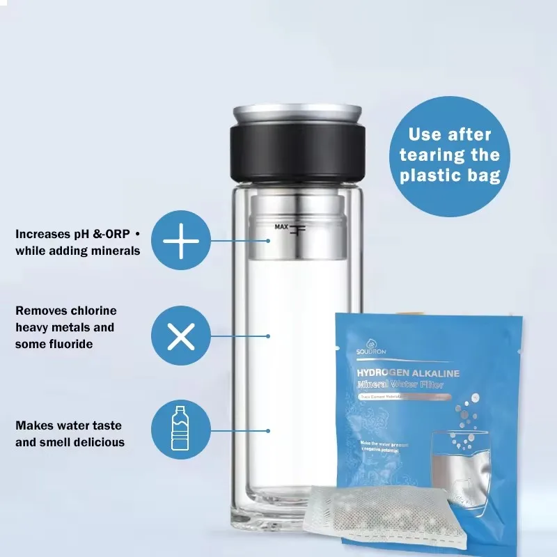 Bolsa de filtro de agua de hidrógeno alcalino, Bola de cerámica antioxidante, bolsa de filtro para botella de agua alcalina, pH 9,5