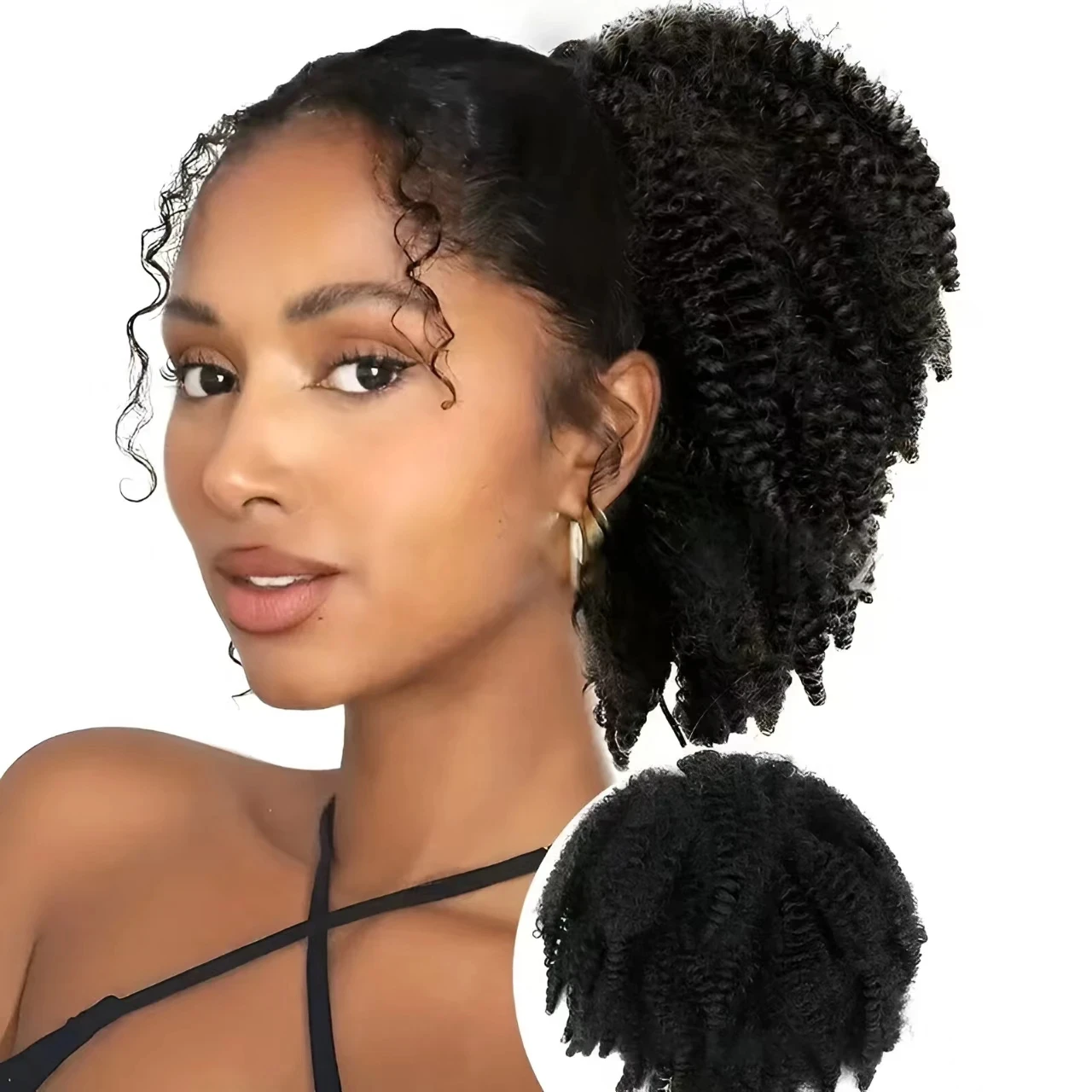 

Afro Kinky Curly Drawstring Ponytail Hair Extension High Temperature Synthetic Kinky Curly Pony tails 12 Inches