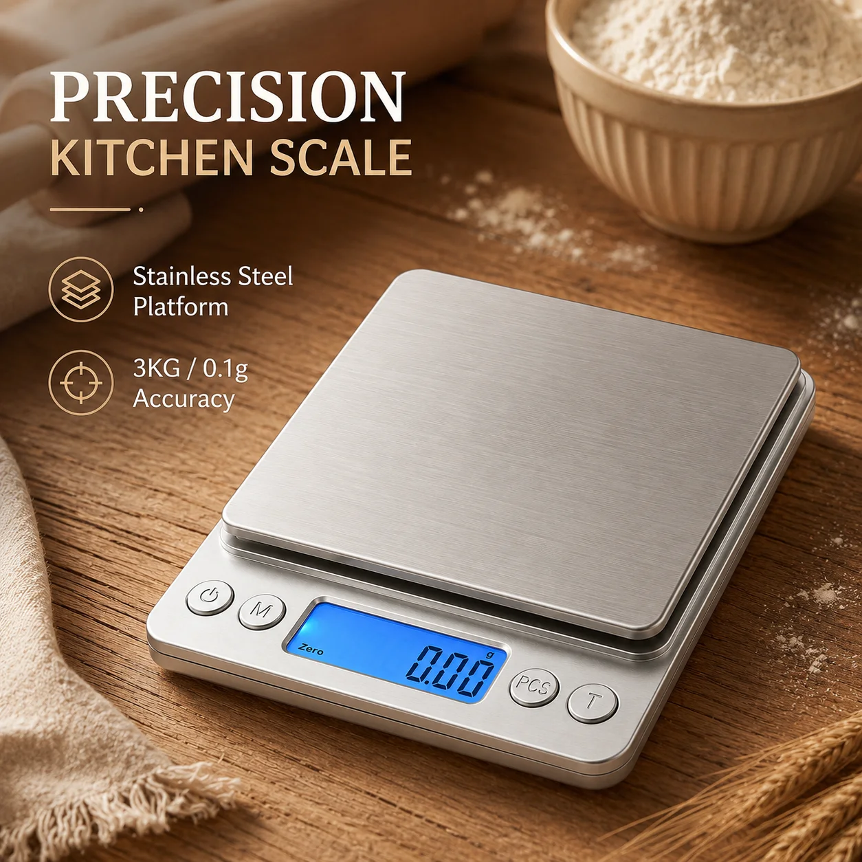 Báscula Digital de Cocina de Acero Inoxidable con Pantalla LCD para Pesar con Precisión Ingredientes de Cocina y Alimentos para Dieta
