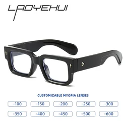 Vintage Rectangle Men's Myopia Glasses Luxury Brand Thick Frames Anti Blue Rays Square Glasses Frame for Men Women -4.0 to -1.0