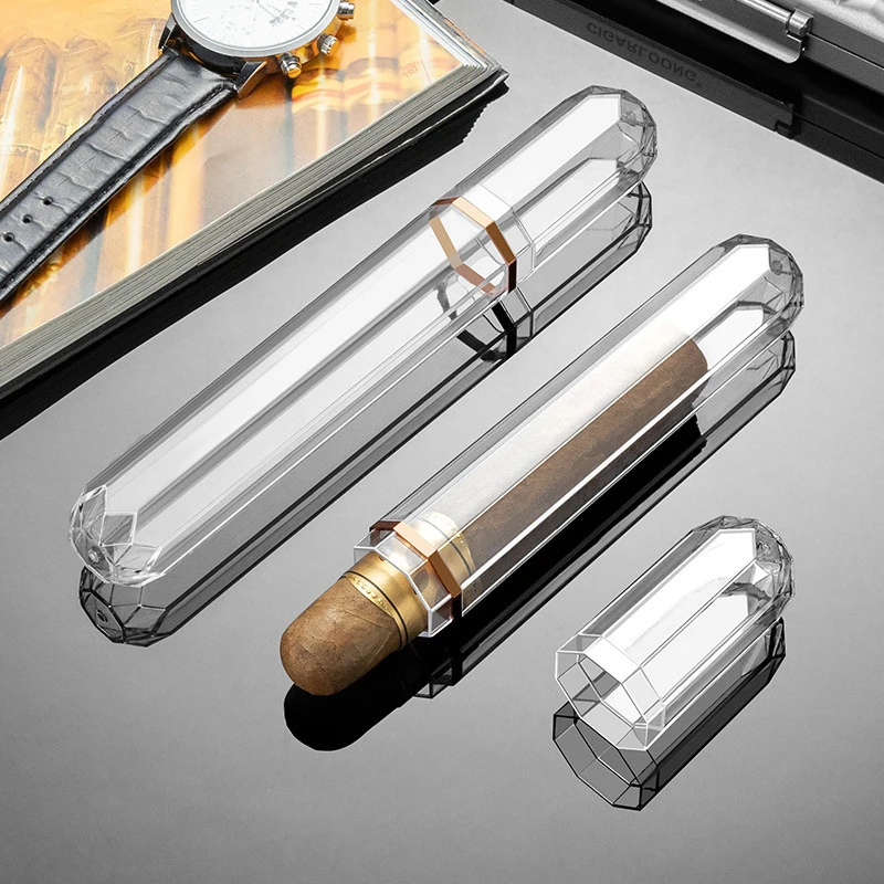 

Transparent Acrylic Cigar Tube Simple And Fashionable Large-Diameter Portable Travel Storage Cigar Moisture-Retaining Tube Box