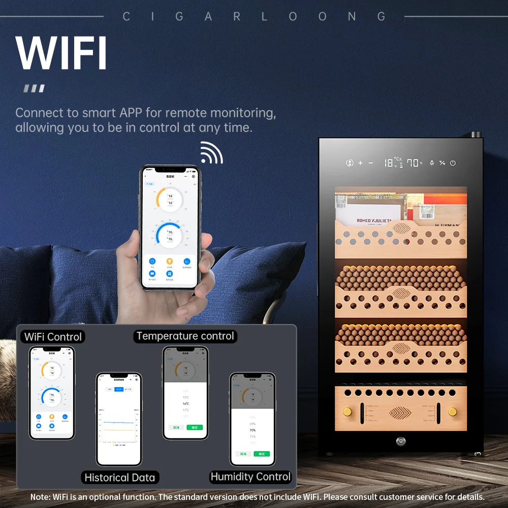 Intelligent Electric Cigar Humidor, Constant Temperature and Humidity, Cabinet Compactor Refrigeration, WiFi, New Updated