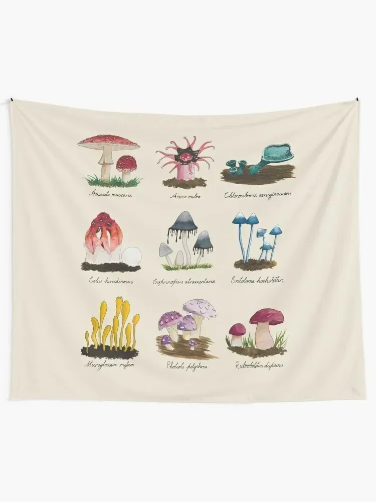 Naturalist Fungus Mushroom Collection Watercolour Antique Tapestry On The Wall Luxury Living Room Decoration Tapestry