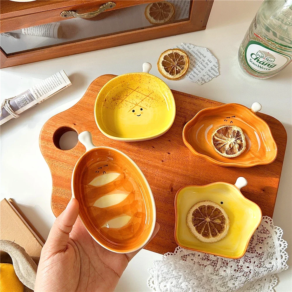 Creative ขนมปังรูปจานเซรามิค,จานจุ่มขนาดเล็ก,ขนมขบเคี้ยวซอสหม้อร้อนซอสมะเขือเทศแผ่น,บนโต๊ะอาหารน่ารัก