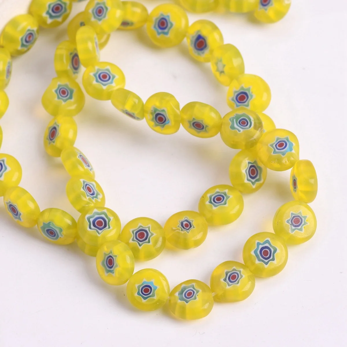 

50pcs Yellow Flower Patterns 8mm Flat Round Millefiori Glass Loose Crafts Beads For Jewelry Making DIY Findings