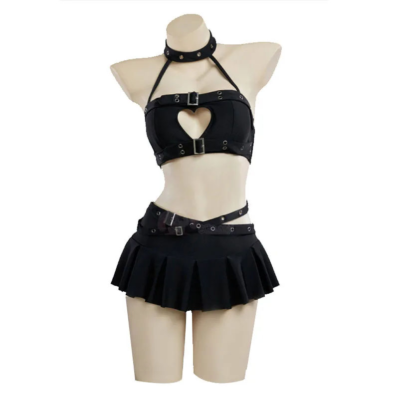 maillot-de-bain-gothique-punk-en-forme-de-cœur-pour-femmes-col-licou-sexy-noir-deux-pieces-mini-jupe-ensemble-de-plage-vetements-de-carnaval-d'halloween