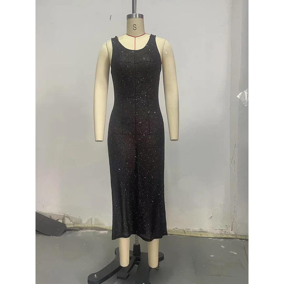 Glitzerndes, funkelndes, rückenfreies, gehäkeltes, gestricktes Tunika-Strandkleid, Strandüberwurf, Strandkleid, Strandmode, Damenmode V6795 – Detail 10