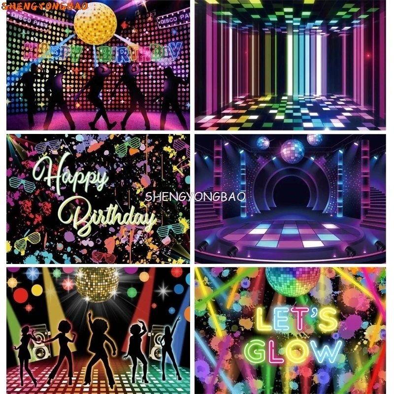 Birthday Dance Party Decoration Shiny Disco Backdrop Blue Stage Night Club  Neon Music Photography Background Photo Booth Props