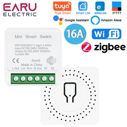 Tuya eWeLink WiFi ZigBee 16A 2 Way DIY Mini WiFi Smart Switch Breaker Module Timer Relay Voice Wireless Remote Control for Alexa