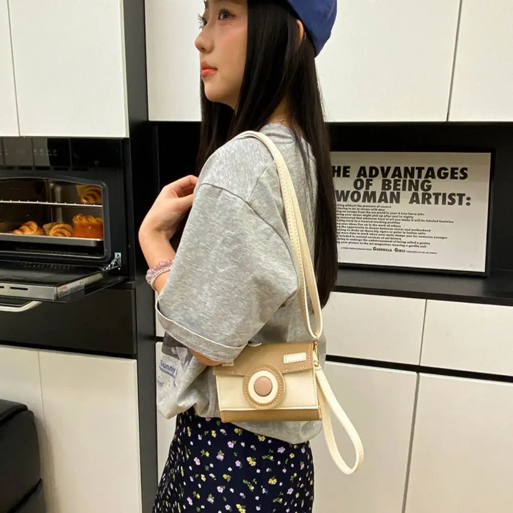 

Casual PU Camera Shoulder Bag Small Bag Mini Funny Square Bag Dopamine Color Korean Style Contrast Color Crossbody Bag Women