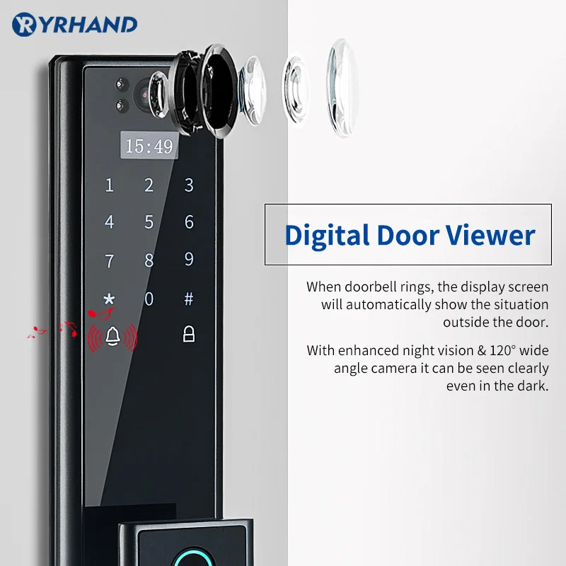 New Arrival Smart Door Lock Fingerprint Digital Wifi doorbell Lock Camera Monitor Send Photo To Mobile