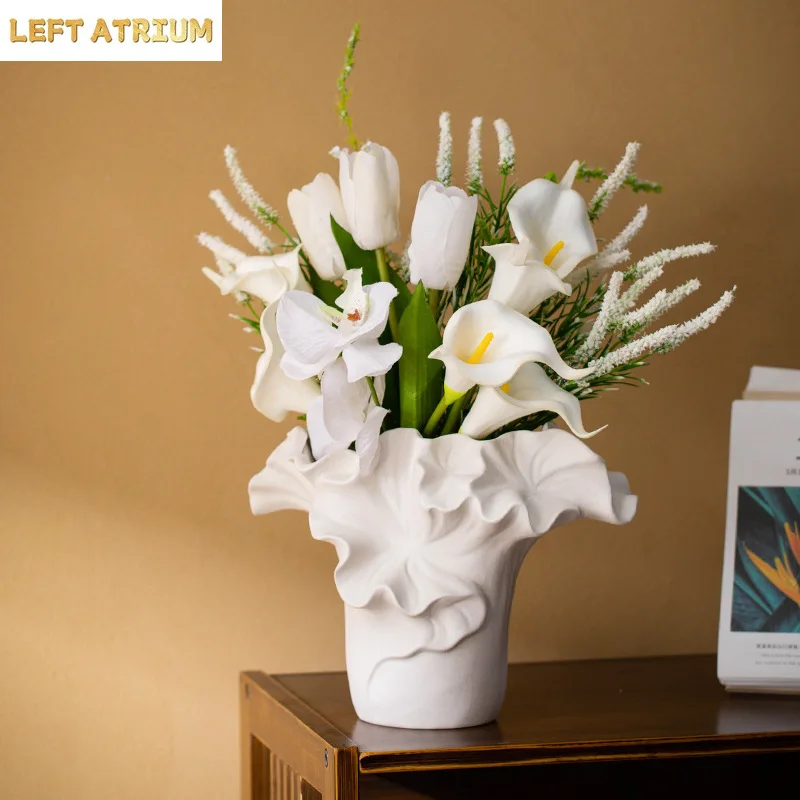 Ceramic Vase Handmade Petal Pleats Flower Vase Flower Arrangement Accessories Terrarium Flowerpot Room Decoration Accessories