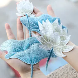 Lotus Flower刺embroideredパッチ衣類用、DIY縫い付け花の解析、ドレス用の刺繍されたアップリケ、24cm