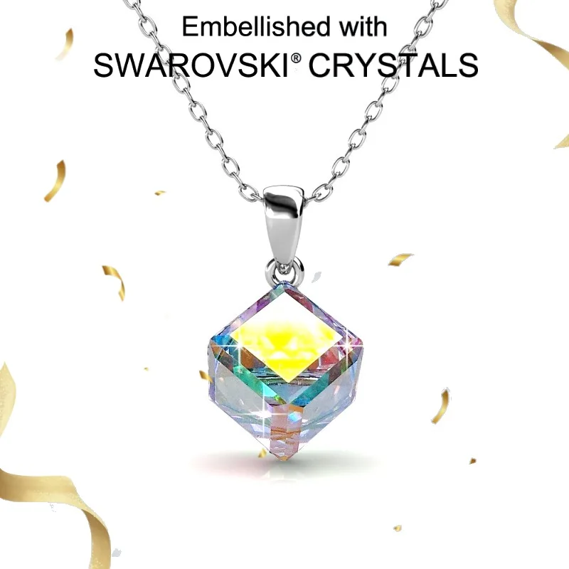 

Daisini 925 Sterling Silver Simple Square Swarovski Crystals Loose Stone Charm Pendant Neckalce for Women Fine Party Jewelry