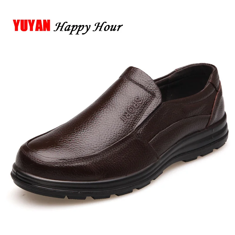 Genuine Leather Shoes Men Brand Footwear Non-slip Thick Sole Fashion Men\'s Casual Shoes Male High Quality Cowhide Loafers K059