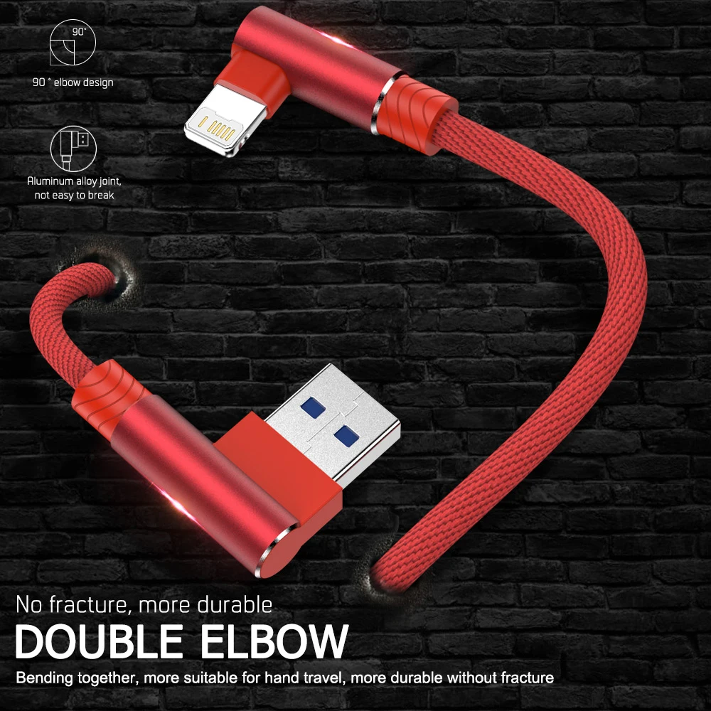 90 Degree USB Charger Cable For iPhone 14 13 12 11 Xs Max Xr X 8 7 6 Plus 5 SE iPad Origin Mobile Phone Long Short Data Cord 3m