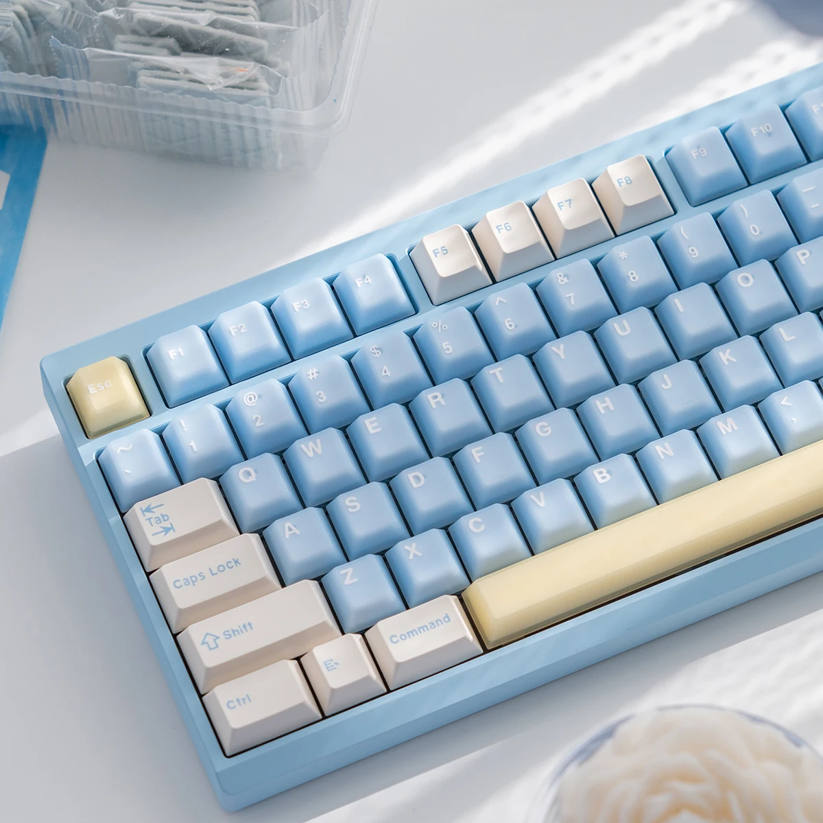 

164 Keys Keycaps Translucent Sea Salt Soda Water Blue PBT+PC Double Shot Cherry Height for Mechanical Keyboard AULA F75 Game PC
