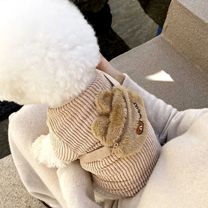 Pet Plush Hoodie Small Bag Pet Autumn and Winter Base Coat Teddy Bear Yorkshire Small Dog Clothes for Small Dogs Puppy Clothes