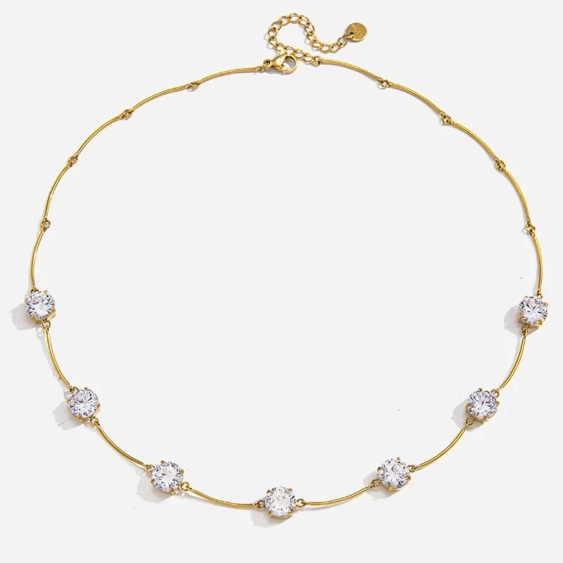 

Minar High Quality Round CZ Cubic Zirconia Charm Necklaces for Women Waterproof 18K Gold PVD Plated Titanium Steel Chain Choker