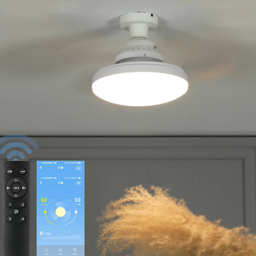 LED 48W Fan Light Ceiling Fan Light E27 Screw Mute Remote Control APP Dimmable For Living Room Bedroom Study Hotel Hanging Fan