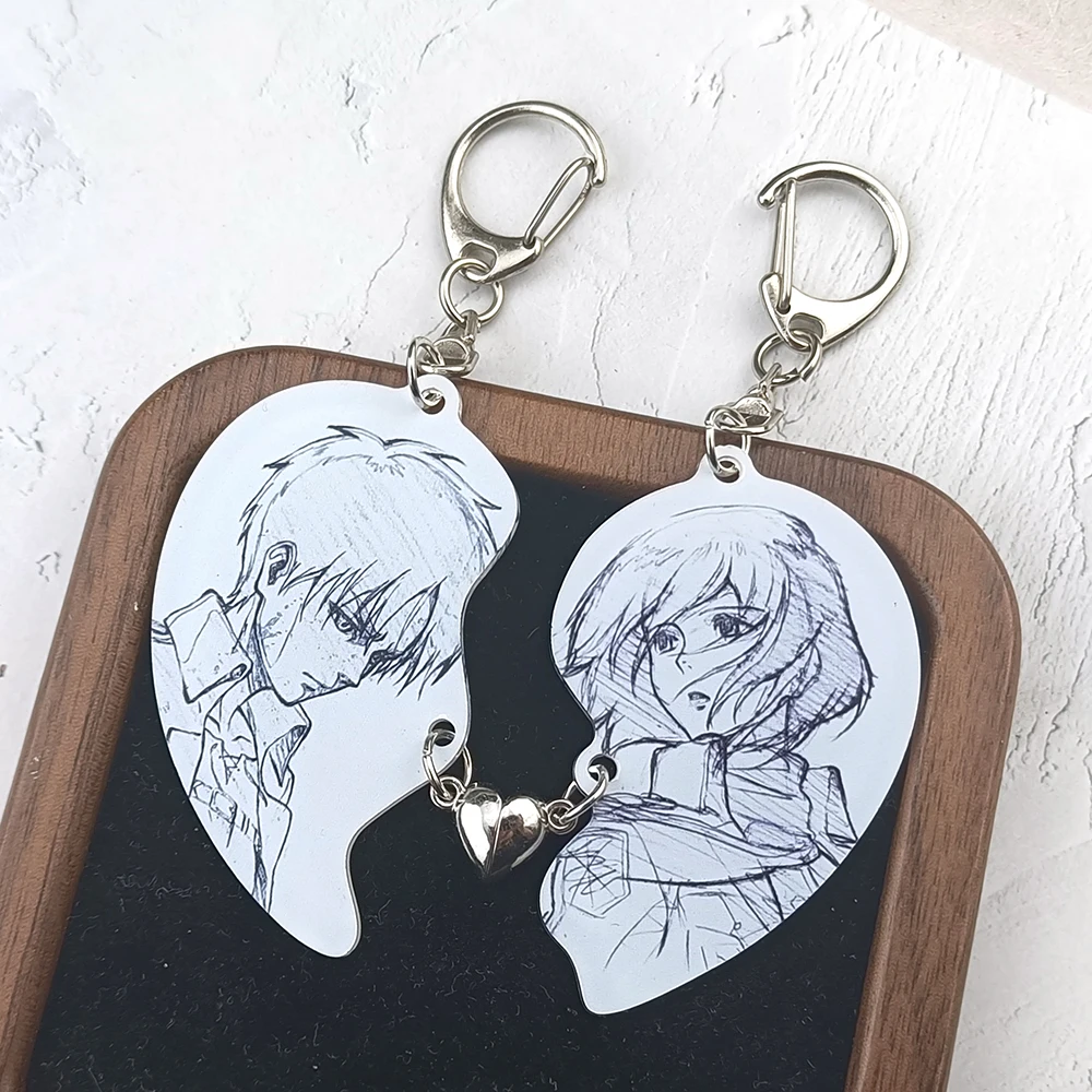 2pcs/set Anime Attack Mikasa Ackerman Figure Acrylic Heart Shape Keychain Backpack Pendant Cosplay Accessories Couple BFF Gifts
