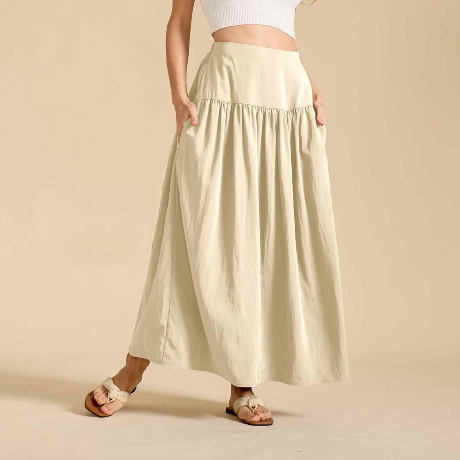 

Women's high-waisted skirt simple loose skirts patchwork long skirt casual fashion solid color skirt with pocket faldas