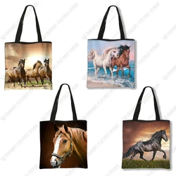 Cool Animal Horse Shopping Bag Fashion Canvas Shoulder Bag Women Handbag Girls Travel Bags Ladies Totes