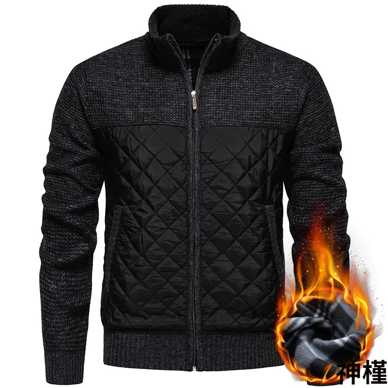 

Men's Casual Knitted Sweater Fleece Lined Warm Stylish City Fashion Autumn Winter Stand Collar Outwear Thickened Autumn Fashion