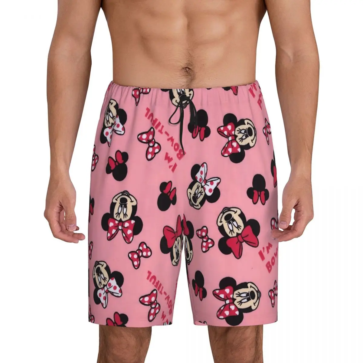 Pantalones cortos de pijama de animación de dibujos animados de Minnie Mickey Mouse para hombre, pijamas con estampado personalizado para dormir, pantalones de dormir con bolsillos