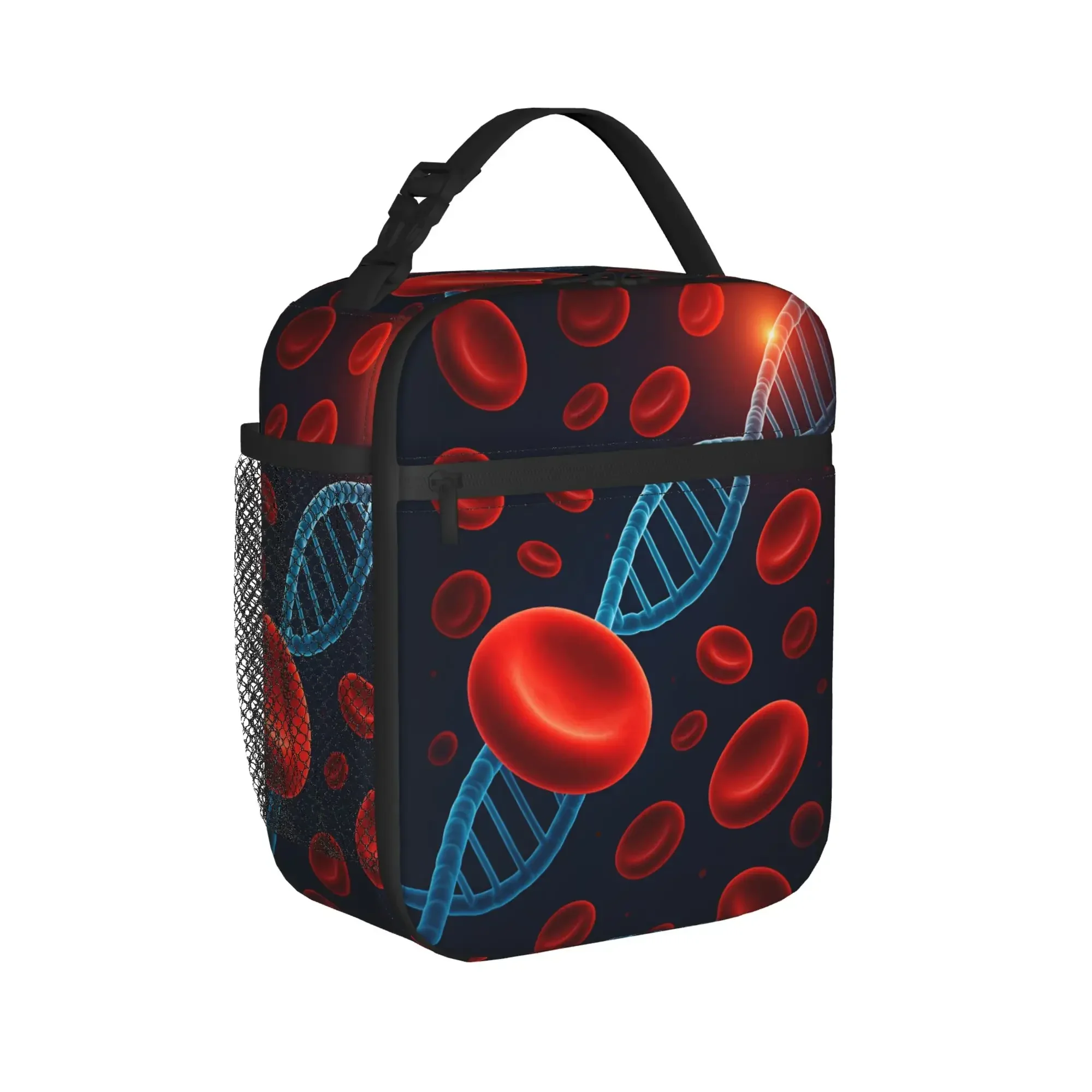 Red Blood Cells And Dna Helix Medical Lunch Bag Portable Lunch Box Women Outdoor Picnic Custom Cooler Bag Thermal Lunch Bags