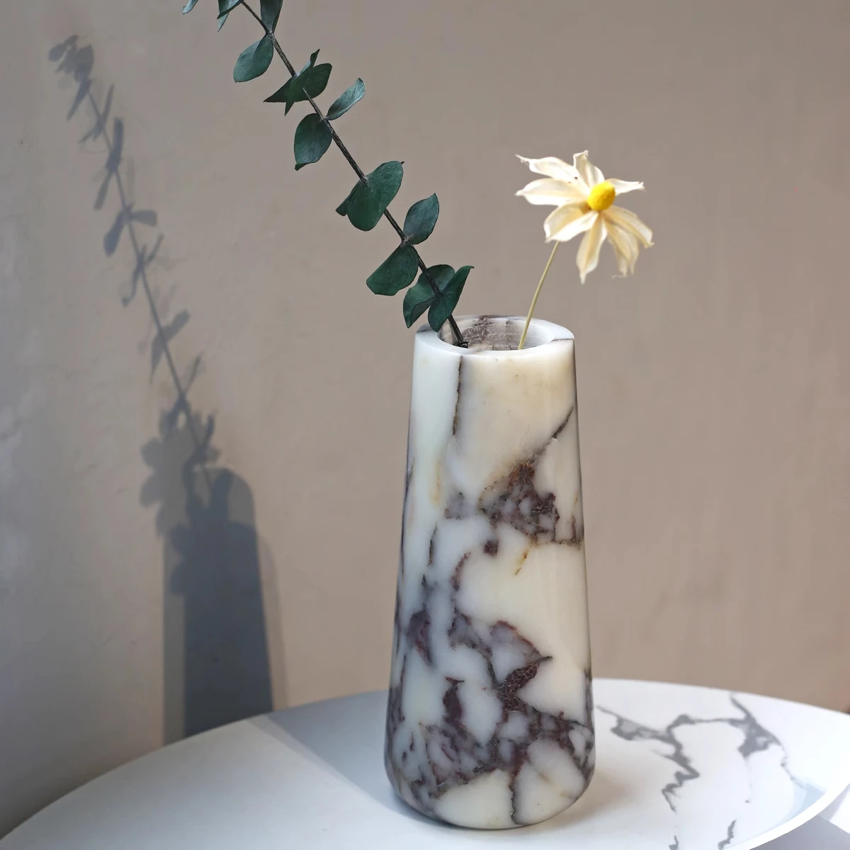 1 Uds D9x20cm Calacatta Viola mármol Natural piedra de travertino florero Vintage macetero de flores hecho a mano para decoración del hogar