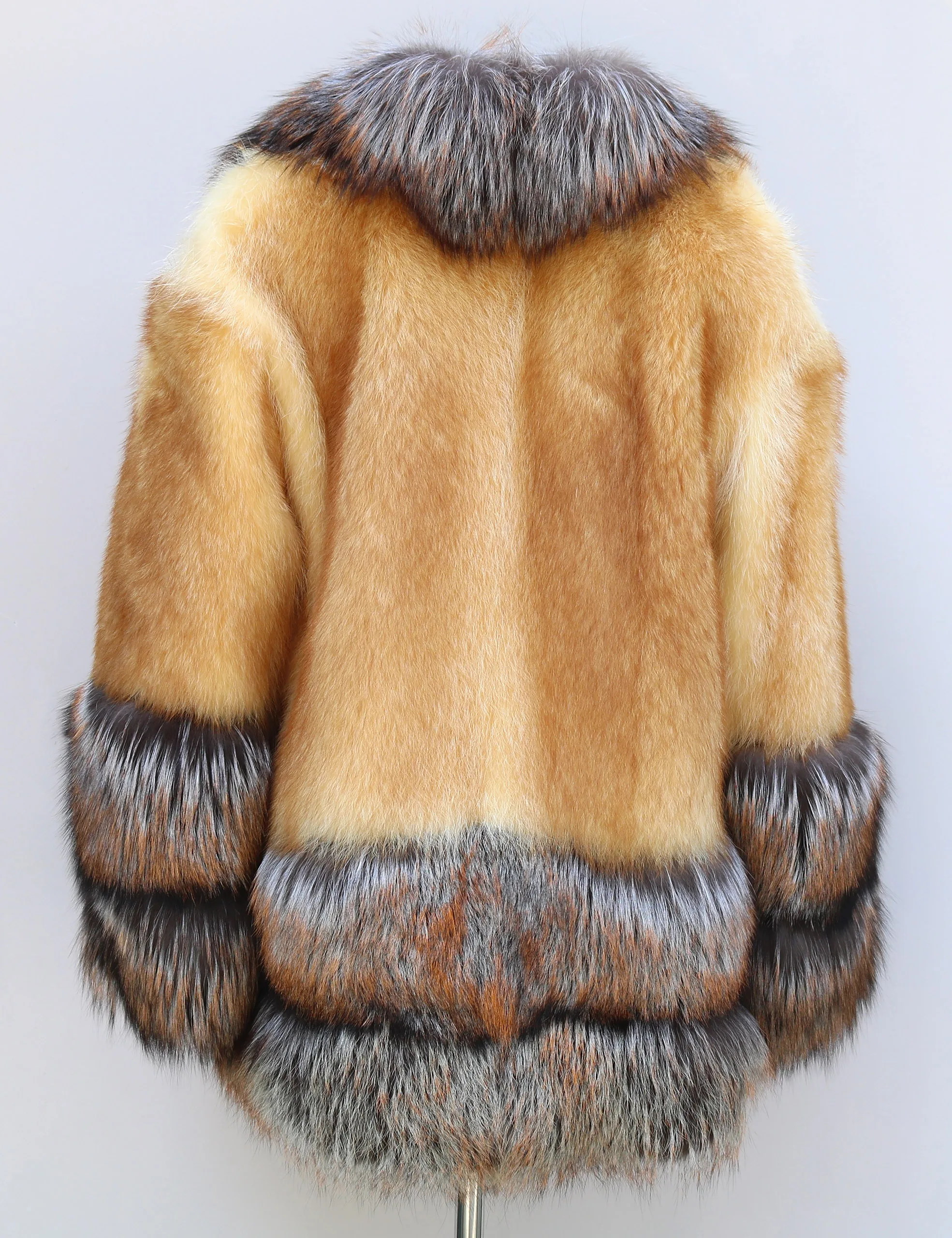 Damski płaszcz z prawdziwego futra szopa pracza z kołnierzem i mankietami z futra lisa srebrnego, ciepła kurtka zimowa, modny płaszcz.