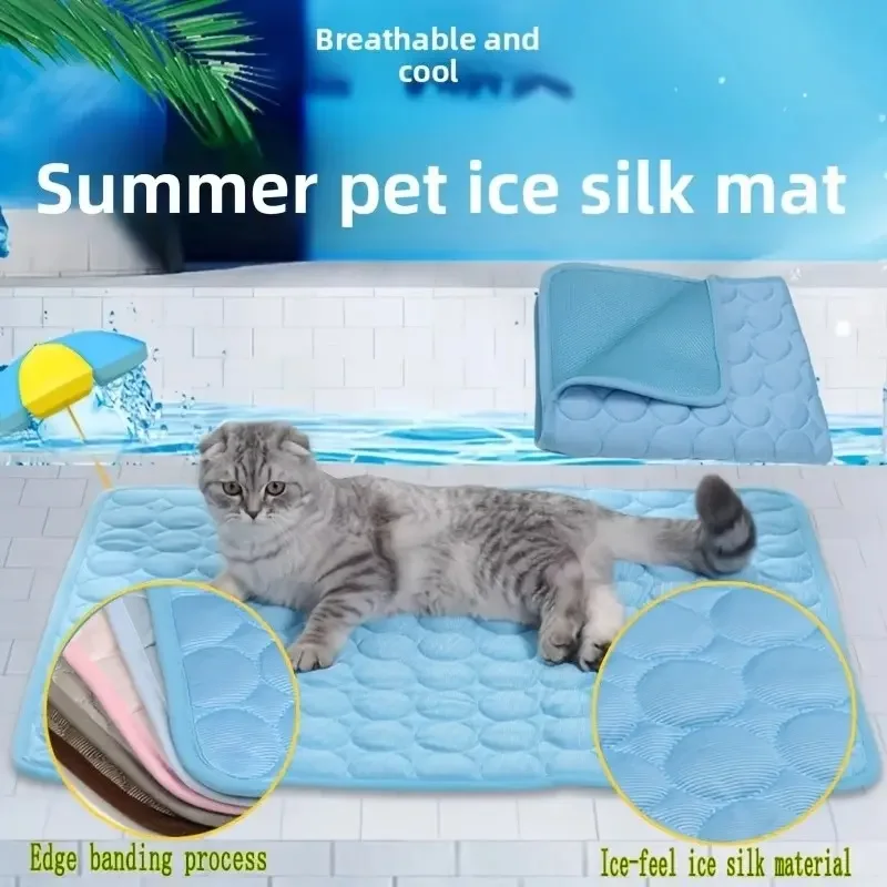 Pet Summer Ice Silk Cooling Pad, Large Medium Small Dogs Cats, Breathable Non-Slip Bite-Resistant Easy Wash, Universal Pet Mat