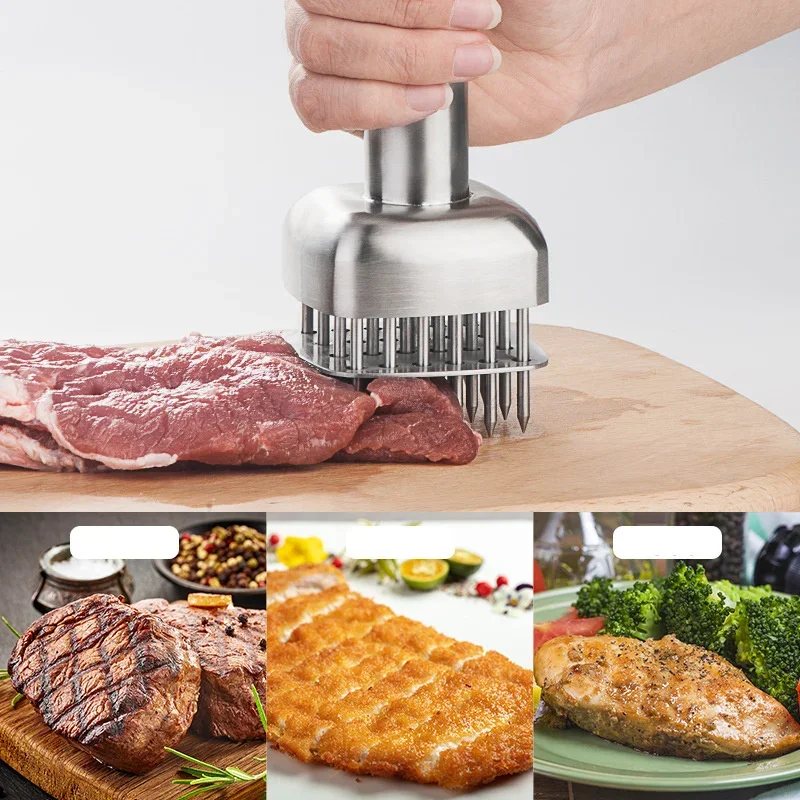 304 Stainless Steel Kitchen Tender Meat Needle Profession Cooking Meat Tenderizer Tool Loose Meat Needle  Pork Chop Steak Hammer