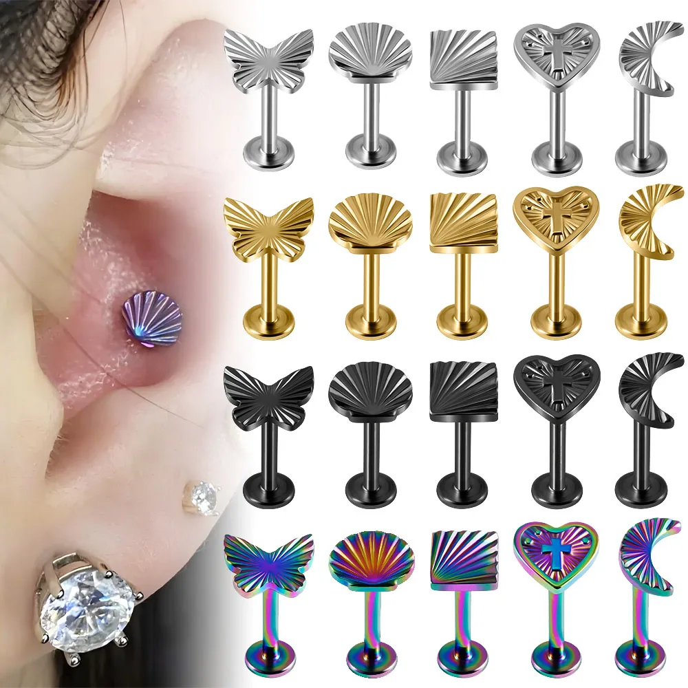 1 قطعة الفولاذ المقاوم للصدأ فراشة مسمار شقة عودة الزنمة اللولب القرط Labret اللولب Daith مسمار البرق القلب تصميم القرط مجوهرات