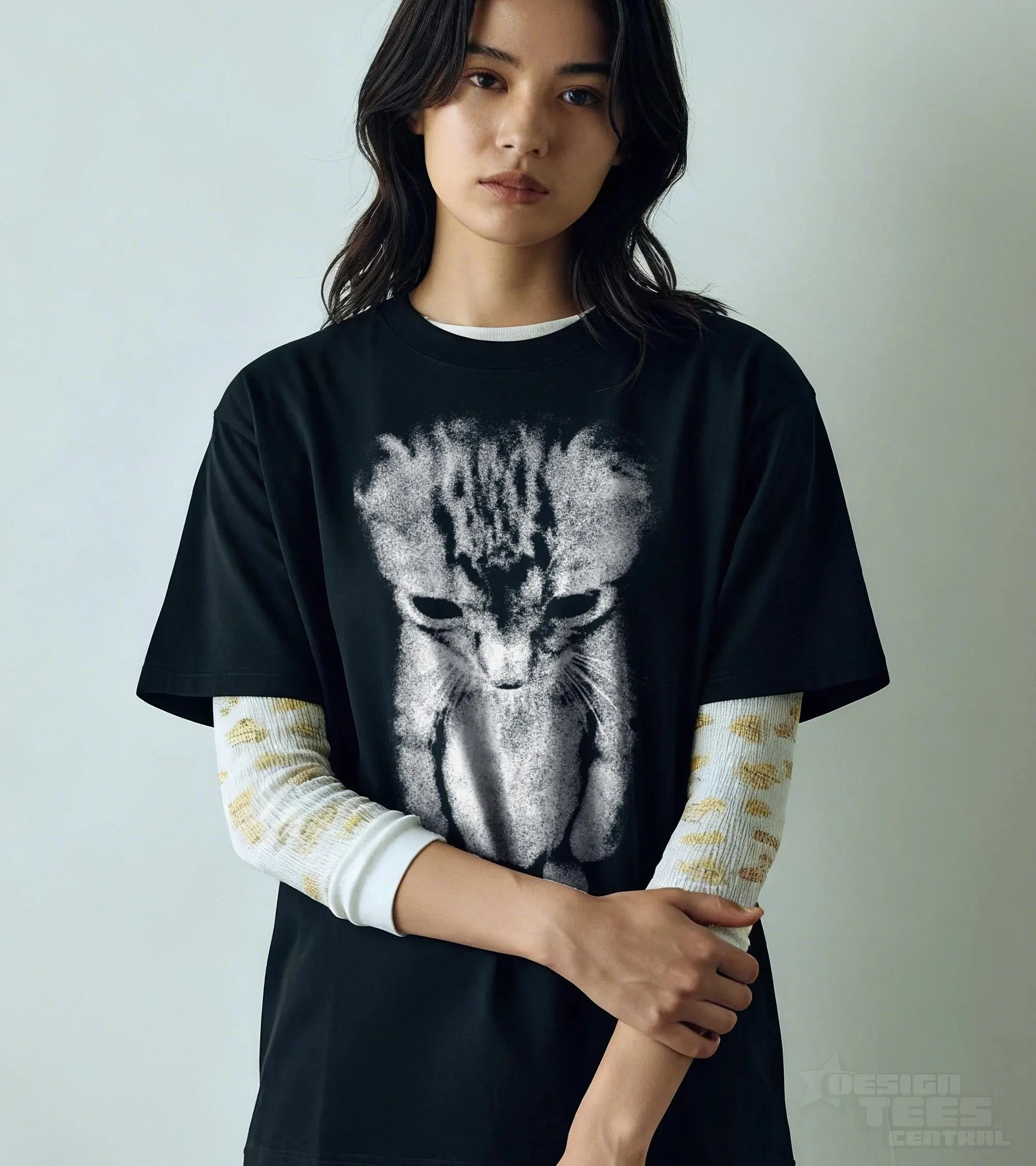 This Casual, Breathable T-shirt Features A Sad Cat Print with The Cat Standing Upright As An Emoji Making It Perfect for Summer