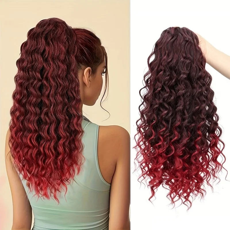 18Inch Synthetic Long Wave Curly Ponytail Hair Extension Drawstring Clip in Fluffy Ponytail Hairpiece for Women