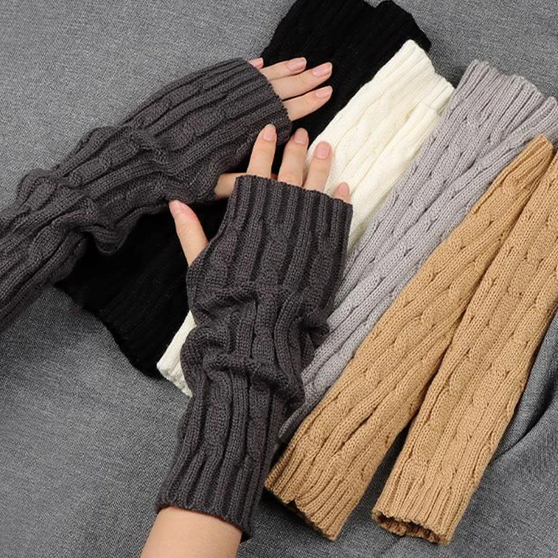 2024 New Women Long Fingerless Gloves Winter Mitten Knitted Warmer Arm Sleeve Thin Casual Soft Fingerless Unisex Gloves