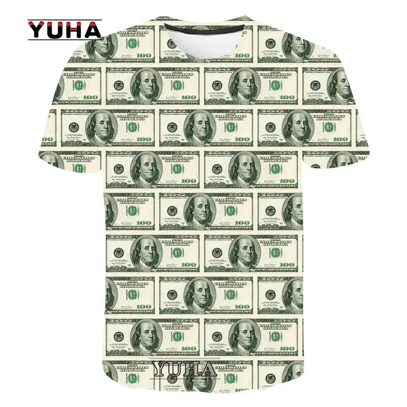 Camiseta con estampado de dinero de papel para hombre, camisa de cuello redondo con elementos de moda urbana
