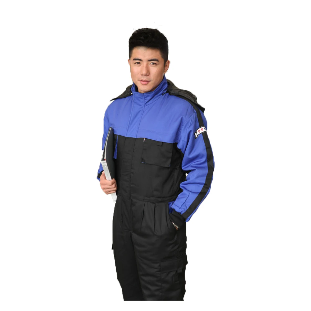 Black Blue Winter Thick Warm Cotton Safety Clothing Men's Overalls Jumpsuit Windproof for 4S Car Shop Fishing Working Clothes