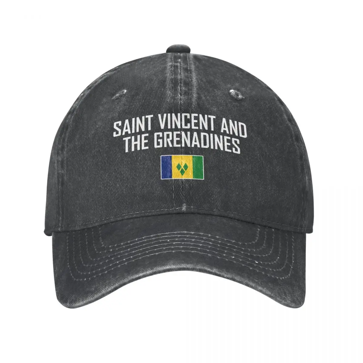 Men Baseball Cap SAINT VINCENT AND THE GRENADINES Flag And Font Charcoal Washed Denim Vintage Cotton Dad Trucker Hat Unisex