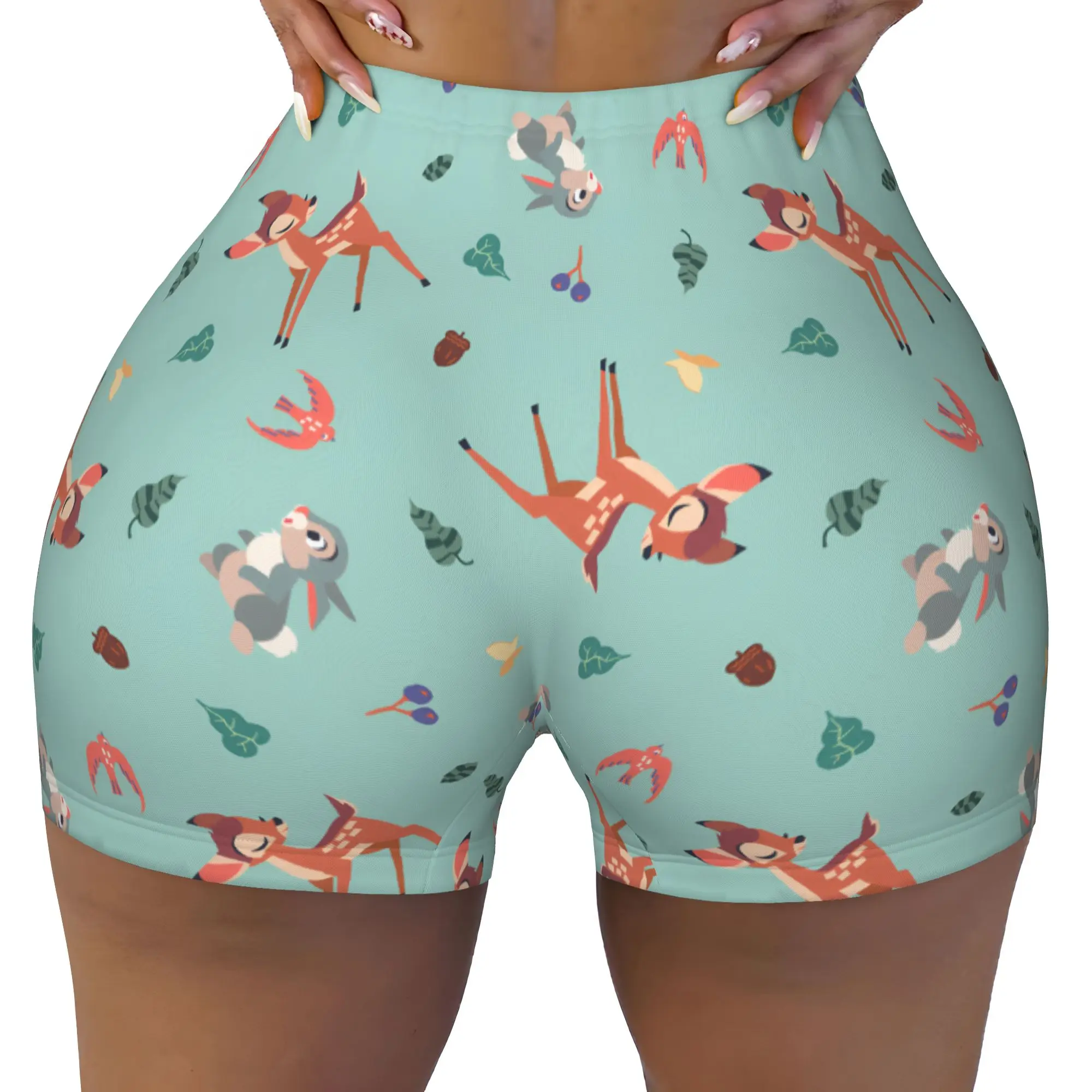 Custom B-Bambies Anime Workout Shorts for Women Beer Cartoon Gym Running Biker Yoga Shorts