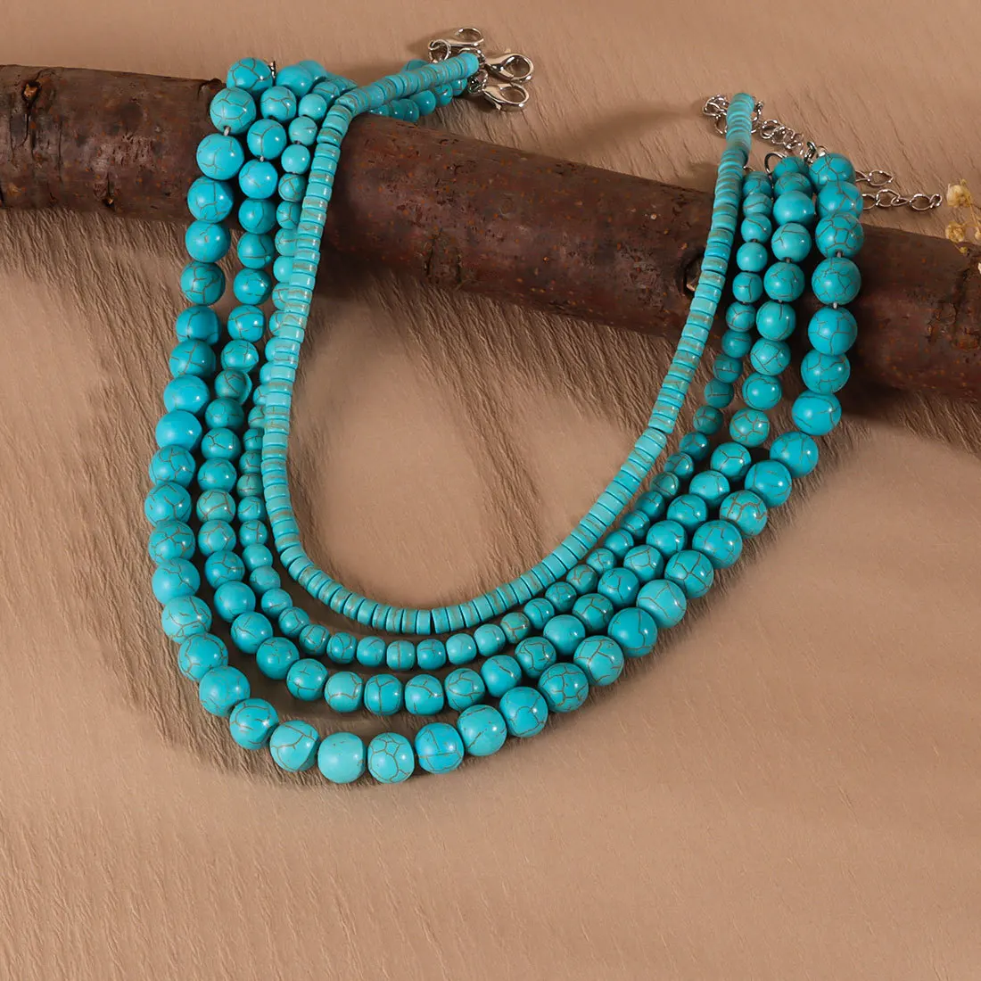 Minimalist Turquoise Bead Necklace Short Layered Choker For Women Retro Stackable Bohemian Chain Jewelry